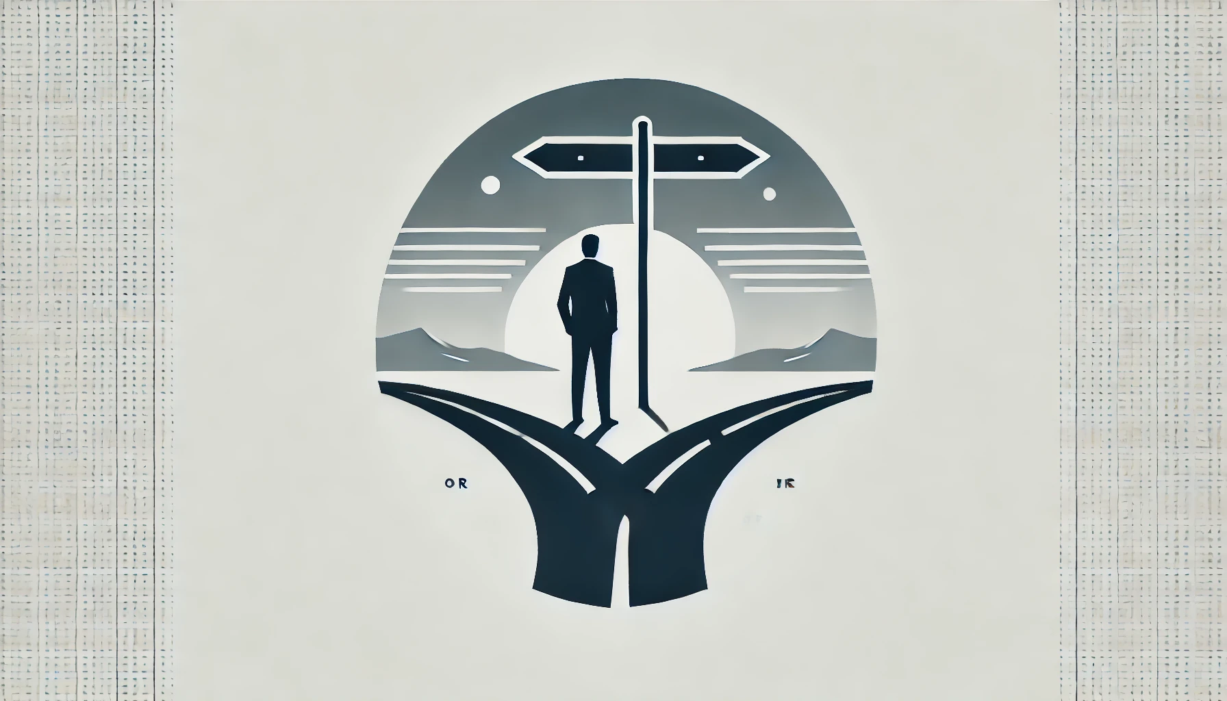 DALL·E 2024 09 20 15.56.56 A minimalist and clean design of a man standing at a crossroads symbolizing clarity in financial and life direction. The image should be simple and w